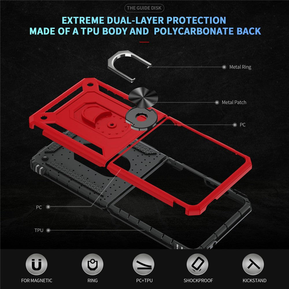 For Samsung Galaxy Z Flip7 5G Case TPU + PC Phone Cover with Ring Kickstand Drop Protection - Red