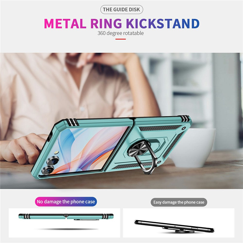For Samsung Galaxy Z Flip7 5G Case TPU + PC Phone Cover with Ring Kickstand Drop Protection - Grey Green