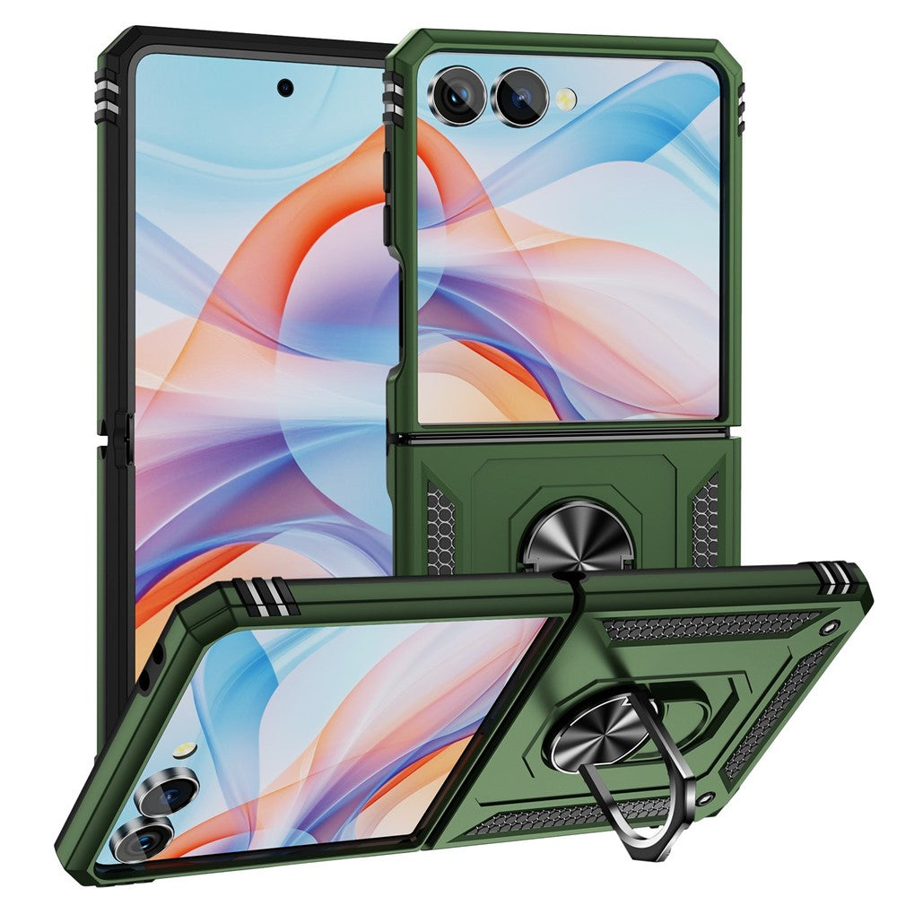For Samsung Galaxy Z Flip7 5G Case TPU + PC Phone Cover with Ring Kickstand Drop Protection - Army Green