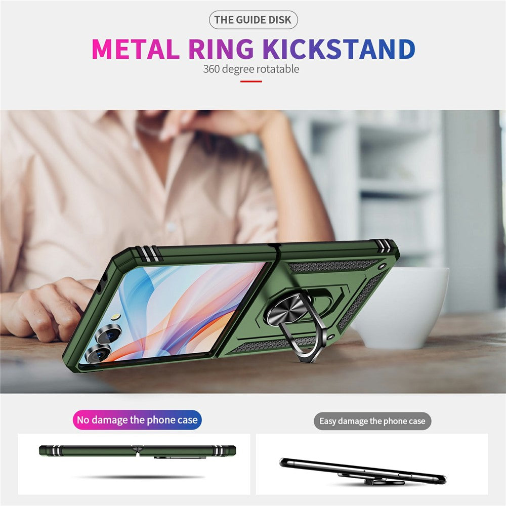 For Samsung Galaxy Z Flip7 5G Case TPU + PC Phone Cover with Ring Kickstand Drop Protection - Army Green