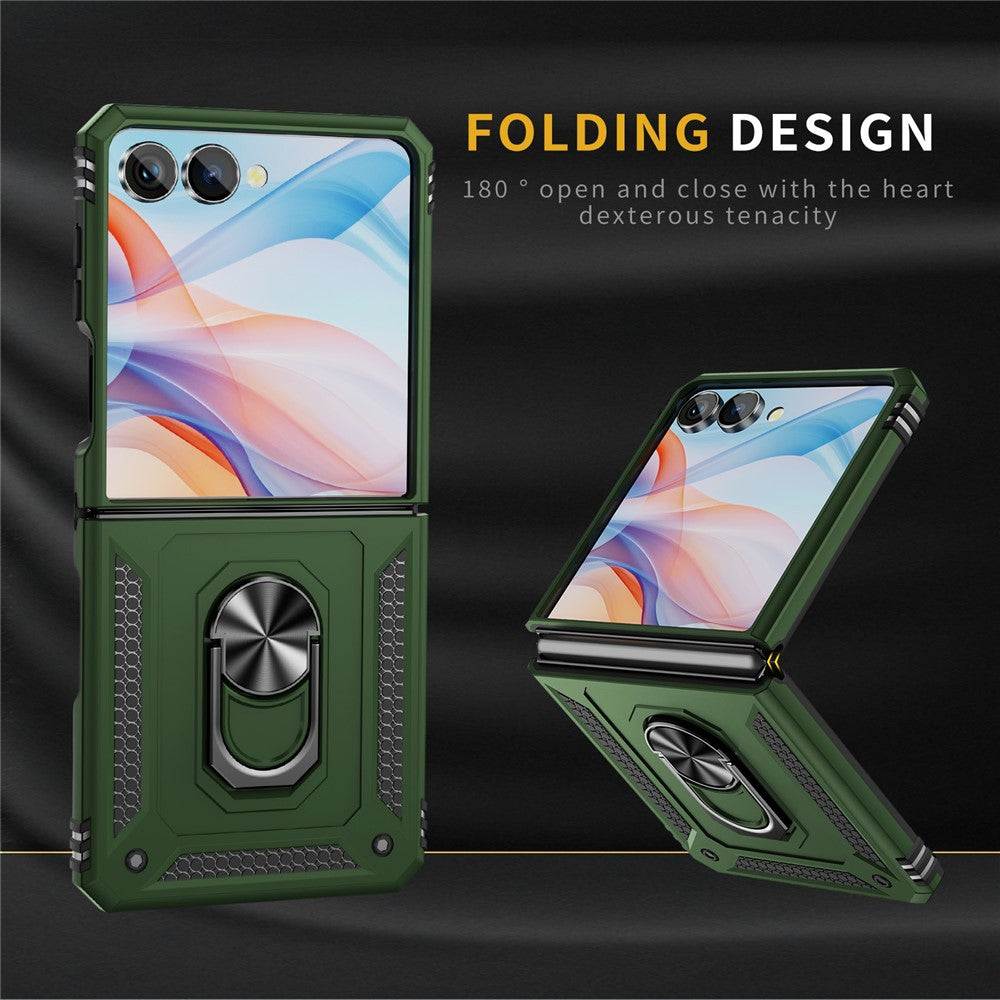 For Samsung Galaxy Z Flip7 5G Case TPU + PC Phone Cover with Ring Kickstand Drop Protection - Army Green