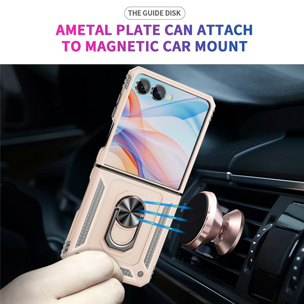 For Samsung Galaxy Z Flip7 5G Case TPU + PC Phone Cover with Ring Kickstand Drop Protection - Apricot