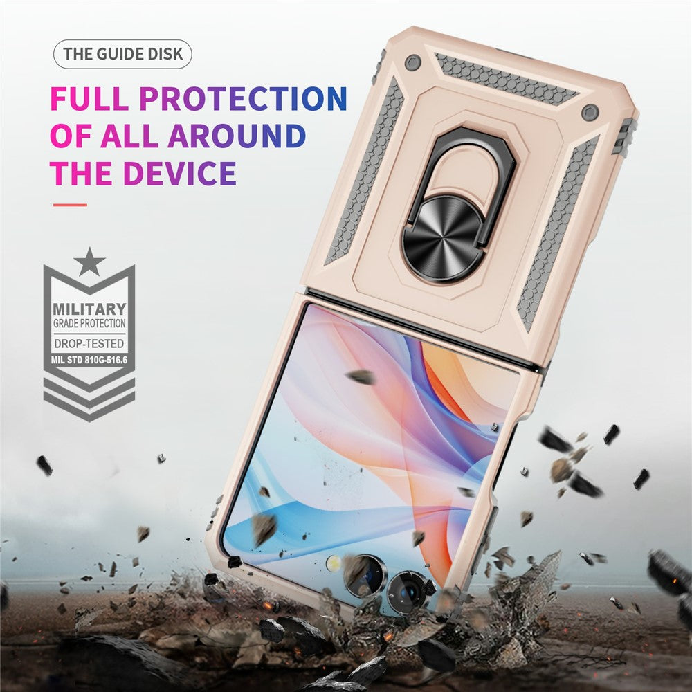 For Samsung Galaxy Z Flip7 5G Case TPU + PC Phone Cover with Ring Kickstand Drop Protection - Apricot