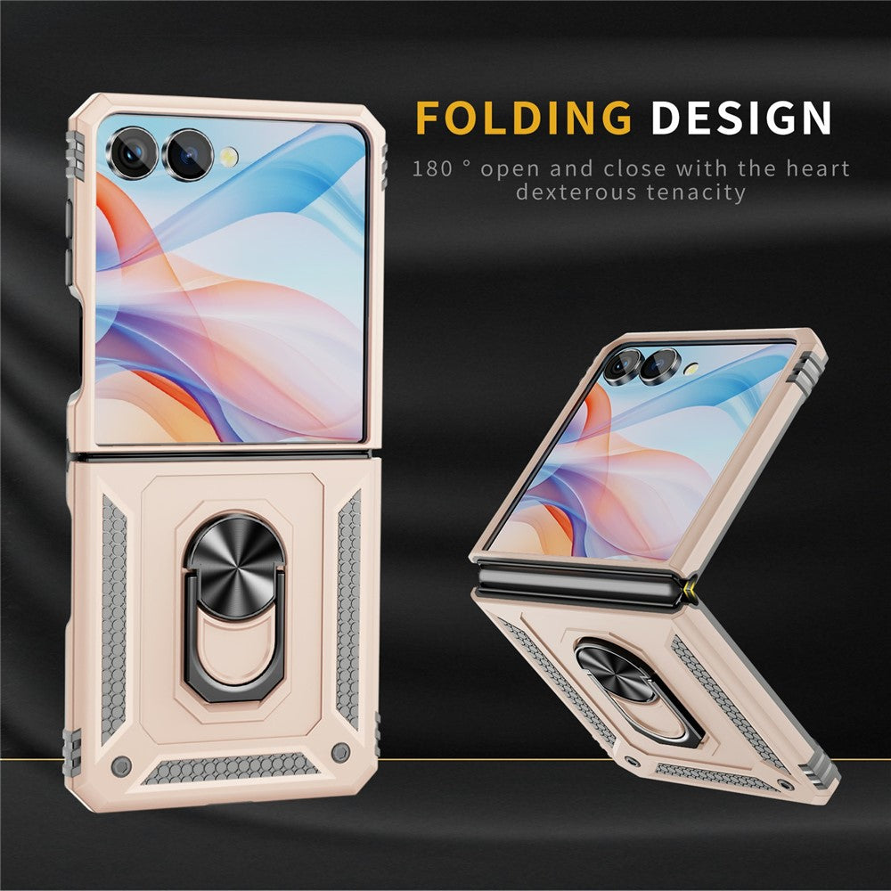 For Samsung Galaxy Z Flip7 5G Case TPU + PC Phone Cover with Ring Kickstand Drop Protection - Apricot