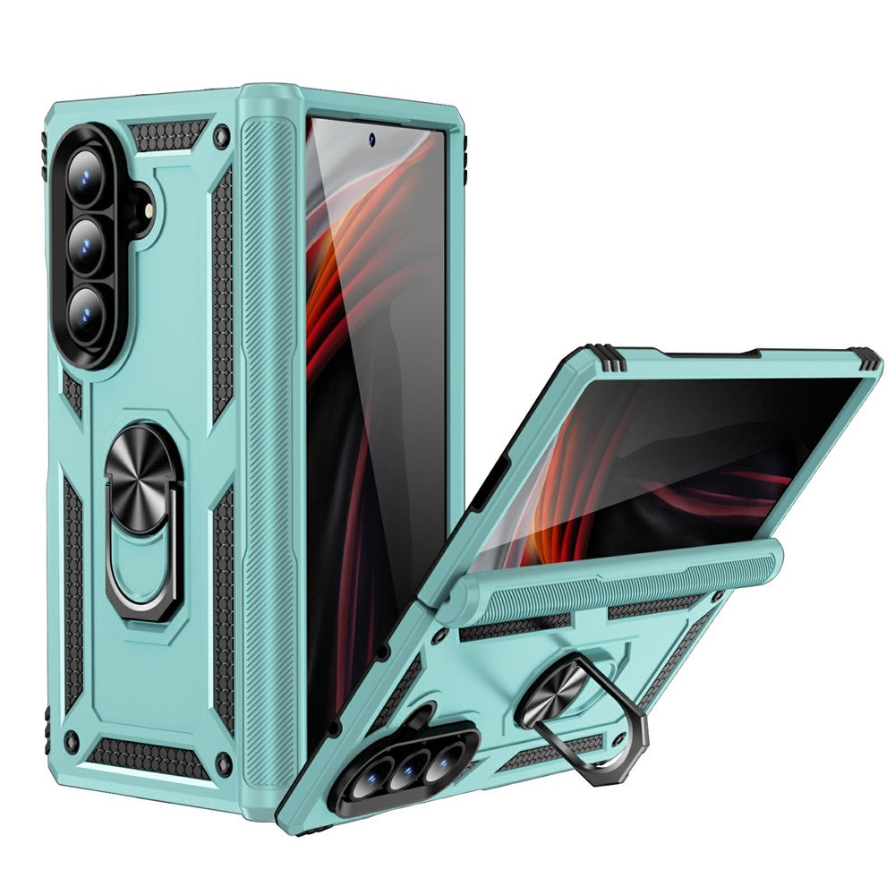 For Samsung Galaxy Z Fold7 5G Case PC + TPU Phone Cover with Kickstand - Grey Green
