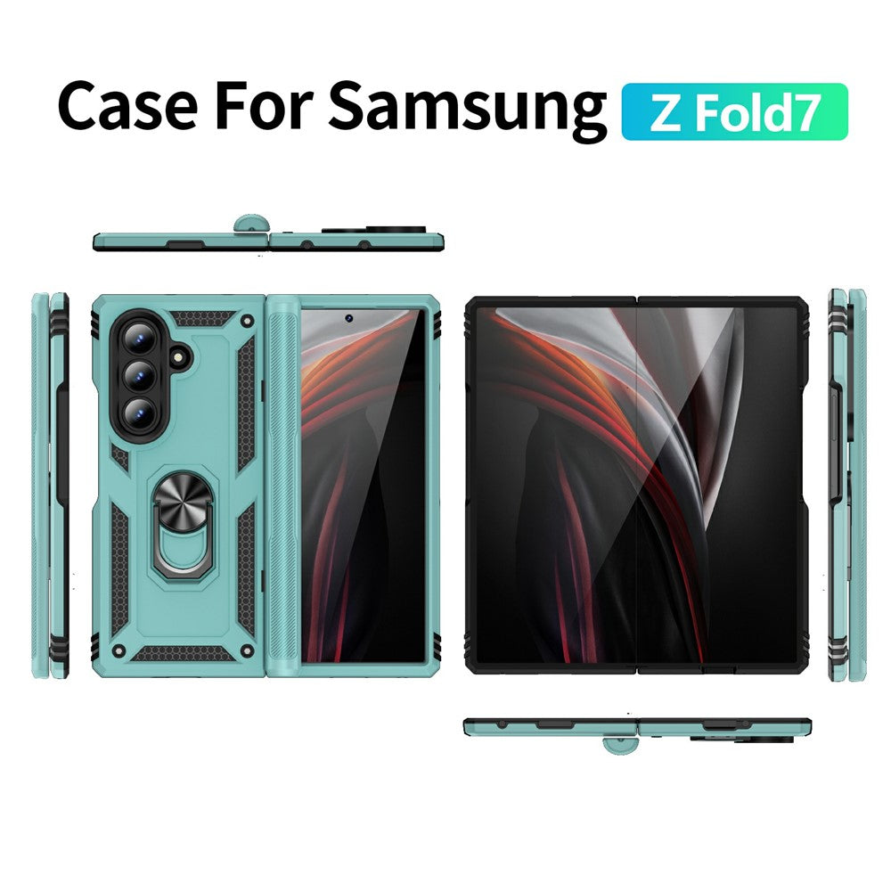 For Samsung Galaxy Z Fold7 5G Case PC + TPU Phone Cover with Kickstand - Grey Green