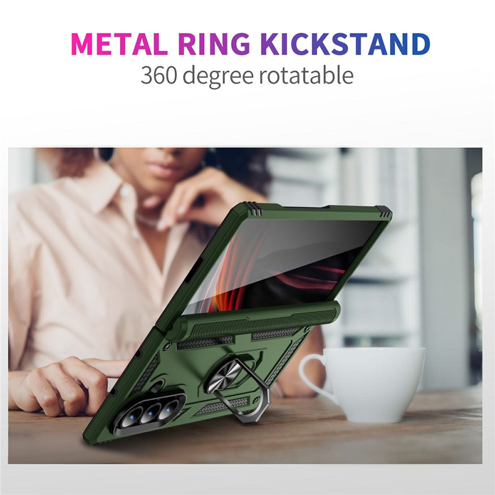 For Samsung Galaxy Z Fold7 5G Case PC + TPU Phone Cover with Kickstand - Army Green