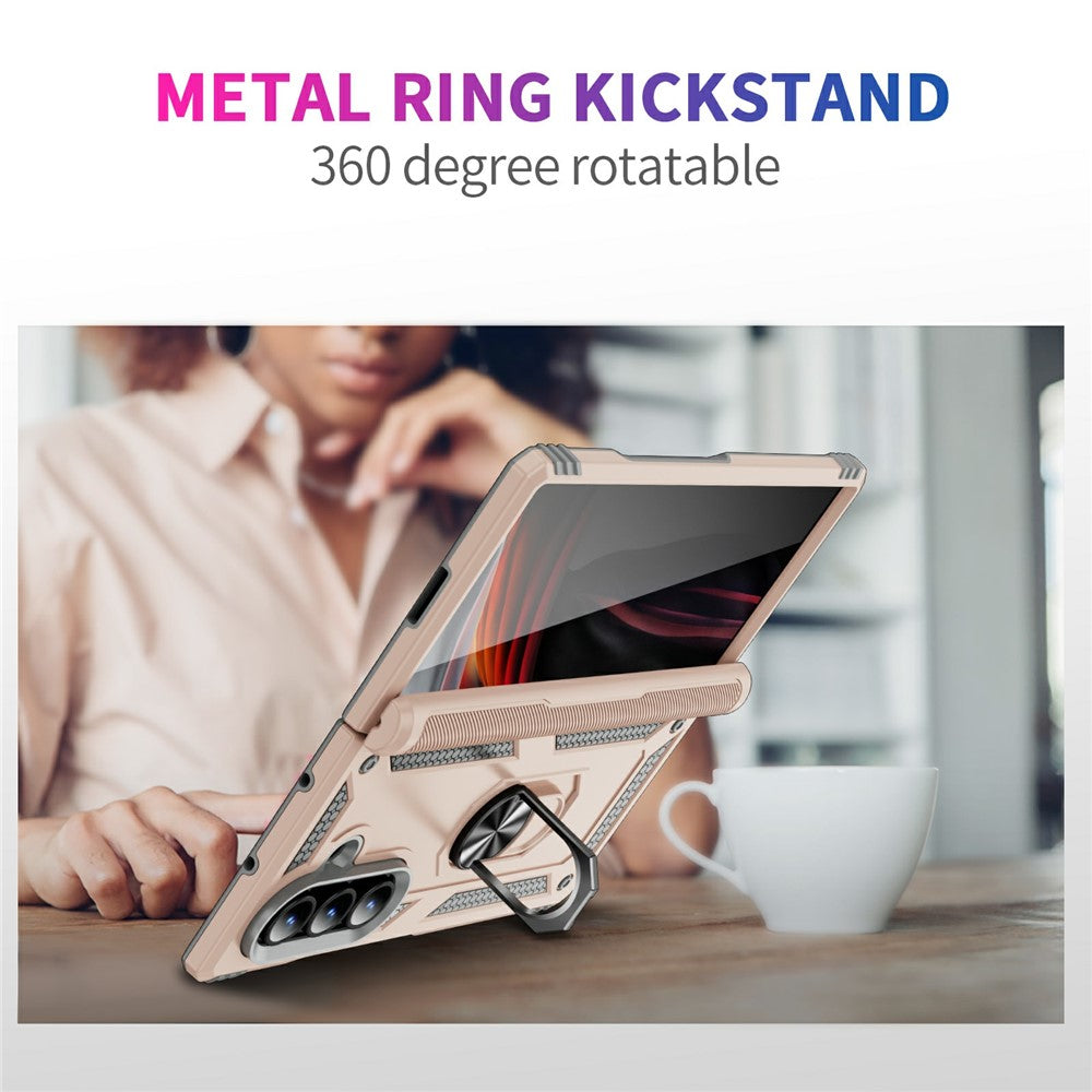 For Samsung Galaxy Z Fold7 5G Case PC + TPU Phone Cover with Kickstand - Apricot