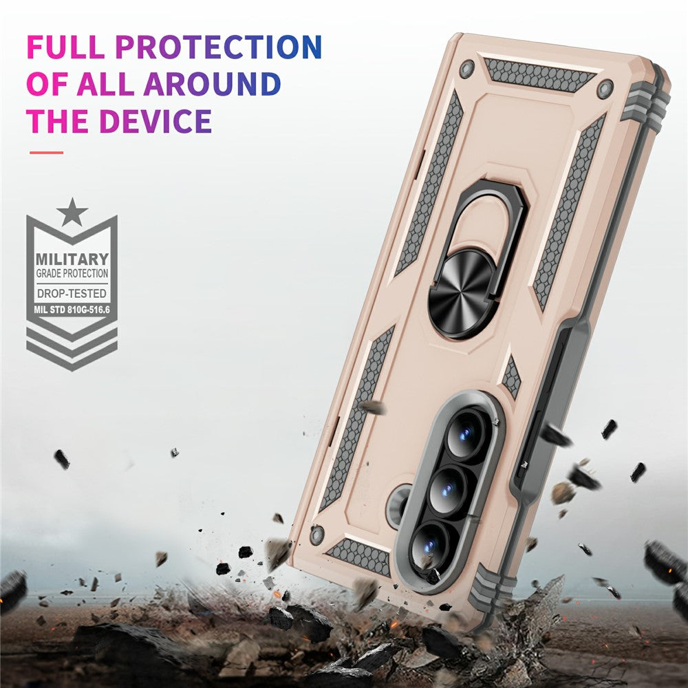 For Samsung Galaxy Z Fold7 5G Case PC + TPU Phone Cover with Kickstand - Apricot