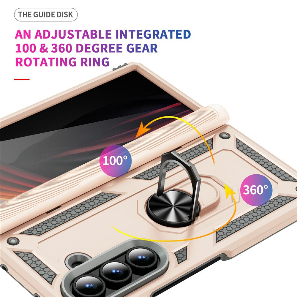 For Samsung Galaxy Z Fold7 5G Case PC + TPU Phone Cover with Kickstand - Apricot