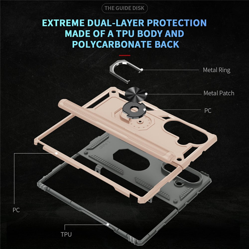 For Samsung Galaxy Z Fold7 5G Case PC + TPU Phone Cover with Kickstand - Apricot