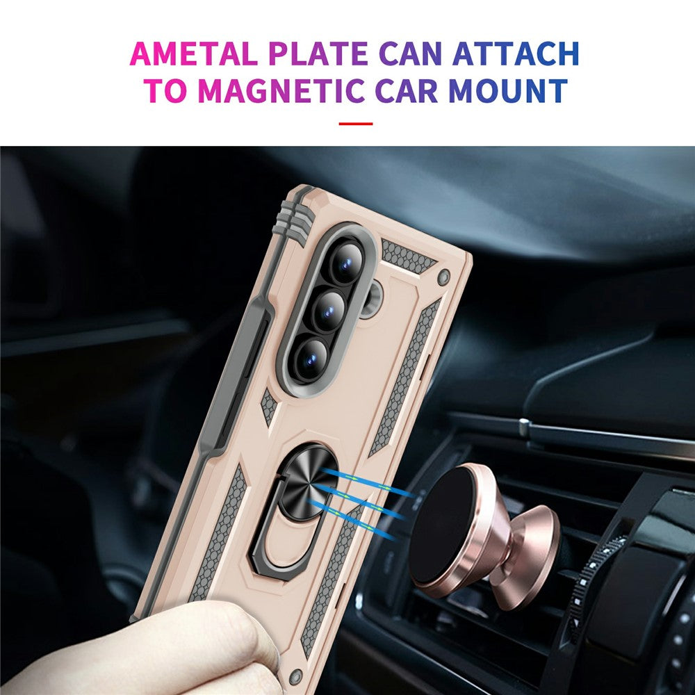 For Samsung Galaxy Z Fold7 5G Case PC + TPU Phone Cover with Kickstand - Apricot