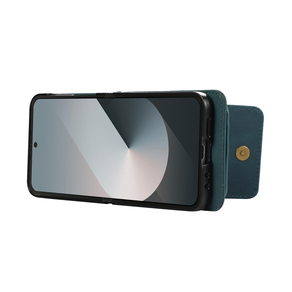 For Samsung Galaxy Z Flip7 FE 5G / Z Flip6 5G Case Card Holder Kickstand Leather + TPU Phone Cover with Shoulder Strap - Green