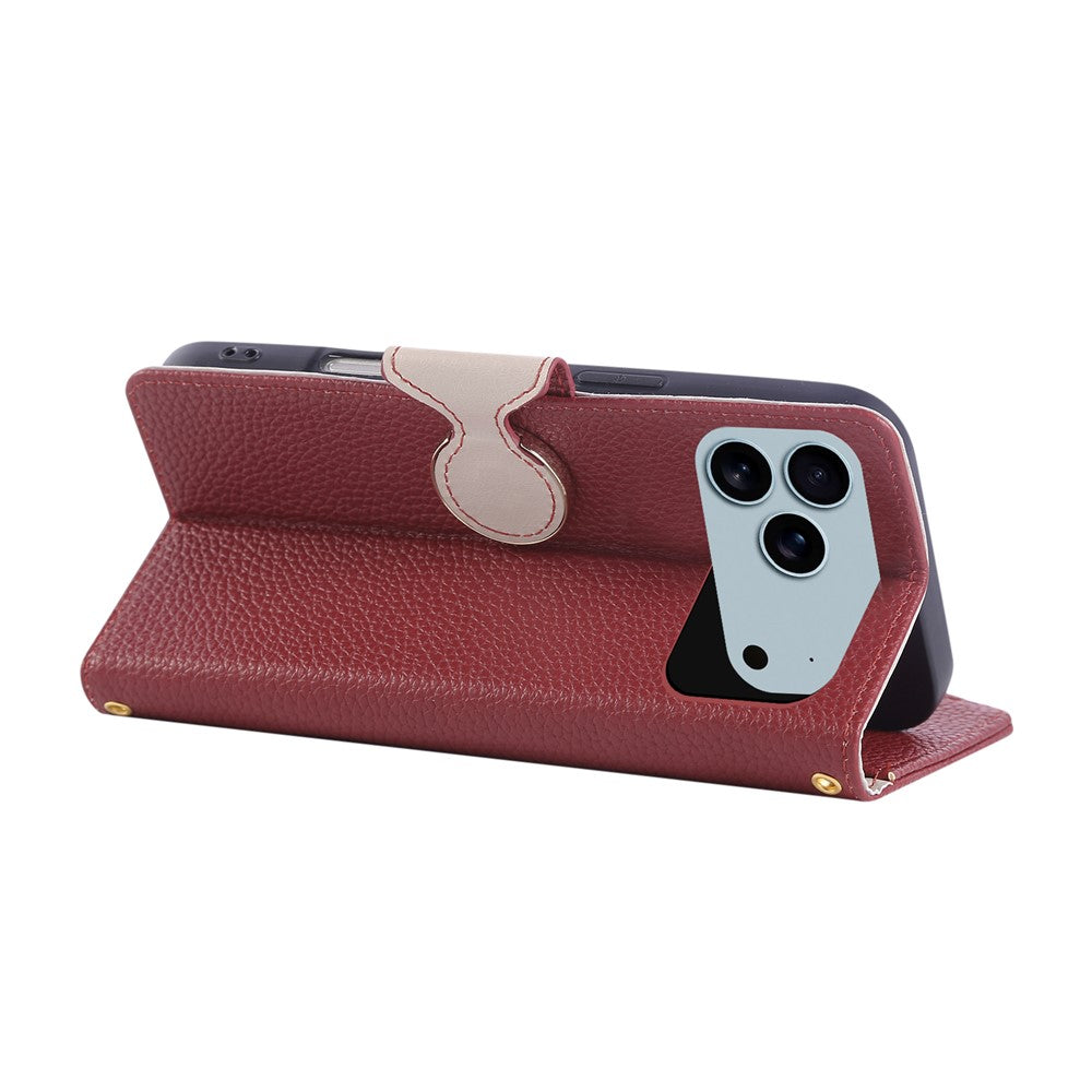 For iPhone 17 Pro Max Case Zipper Wallet Leather Phone Cover with Wrist Strap - Wine Red