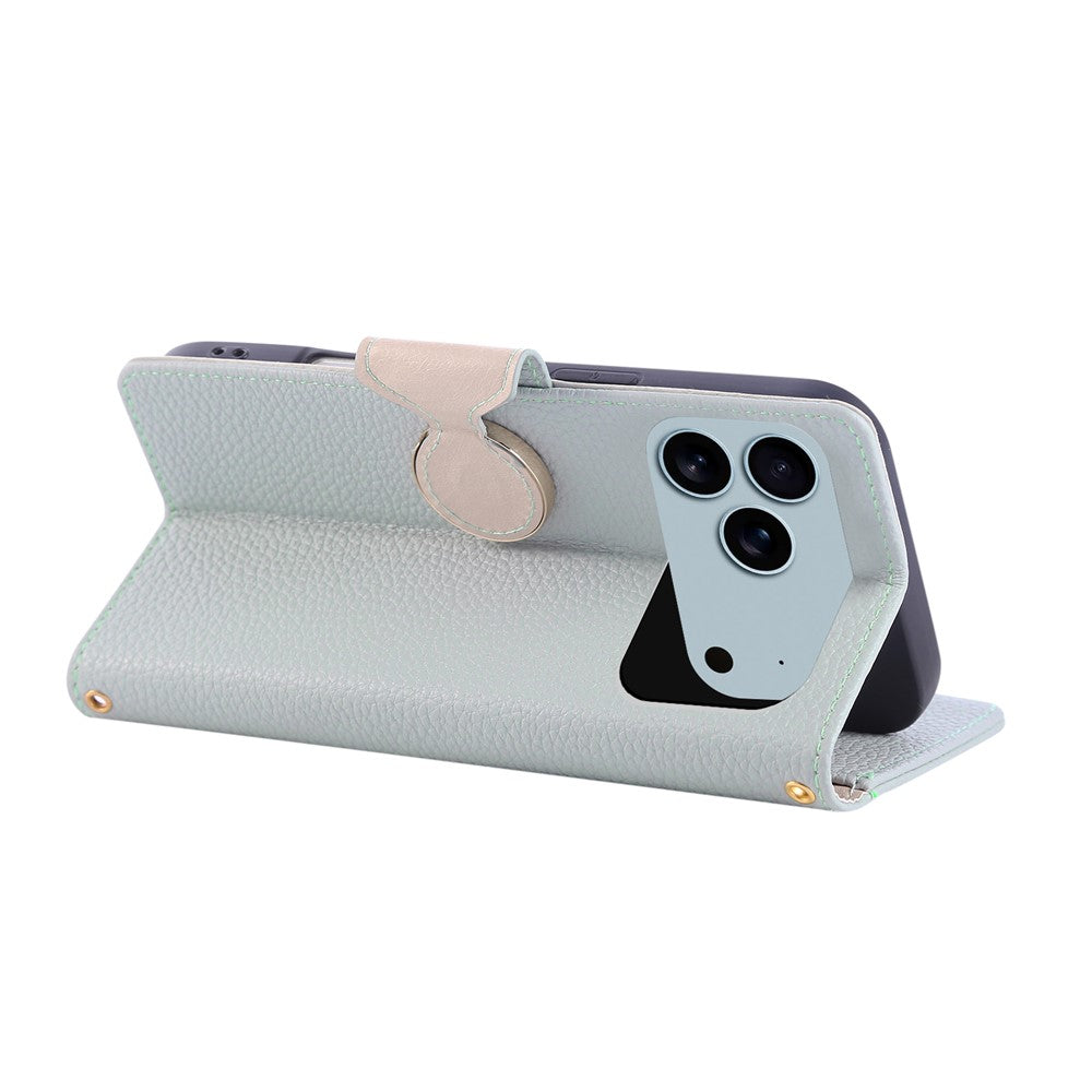 For iPhone 17 Pro Max Case Zipper Wallet Leather Phone Cover with Wrist Strap - Cyan