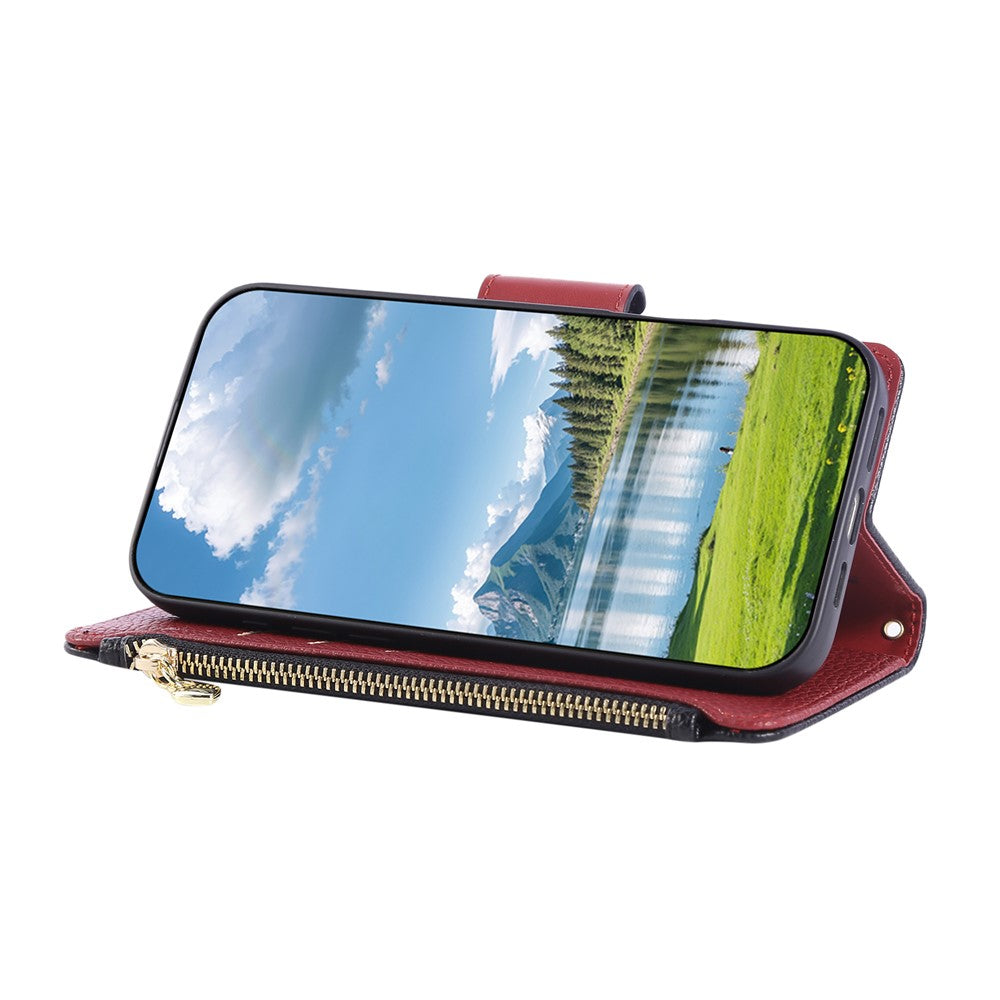 For iPhone 17 Pro Max Case Zipper Wallet Leather Phone Cover with Wrist Strap - Black