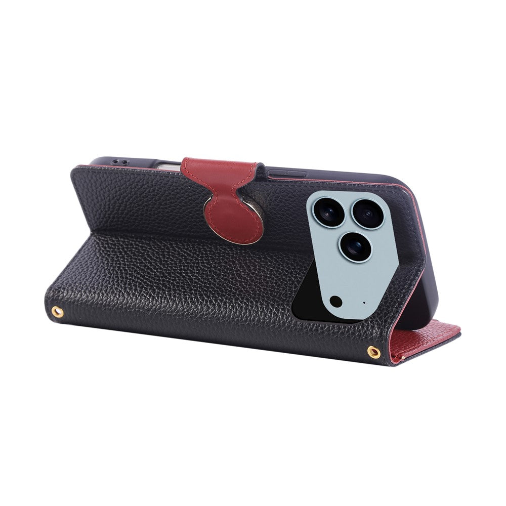 For iPhone 17 Pro Max Case Zipper Wallet Leather Phone Cover with Wrist Strap - Black