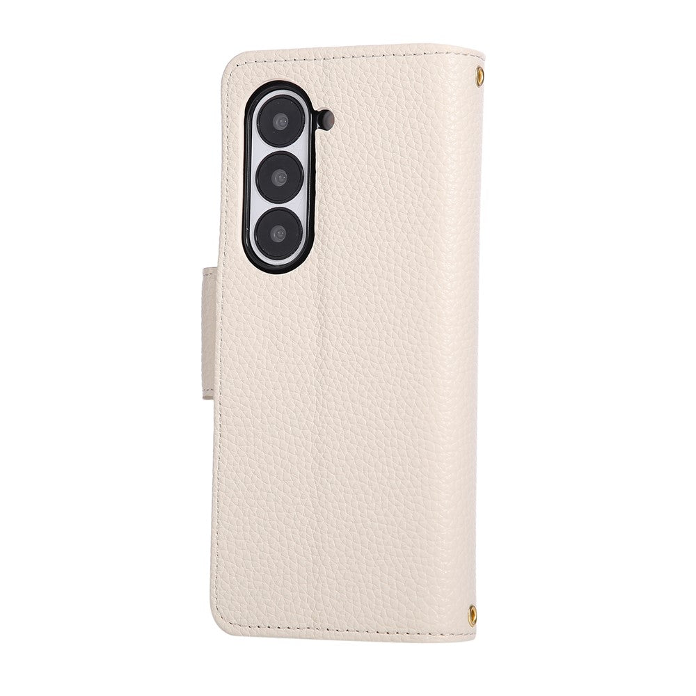 For Samsung Galaxy Z Fold7 5G Case Zipper Wallet Leather Phone Cover with Wrist Strap - Beige