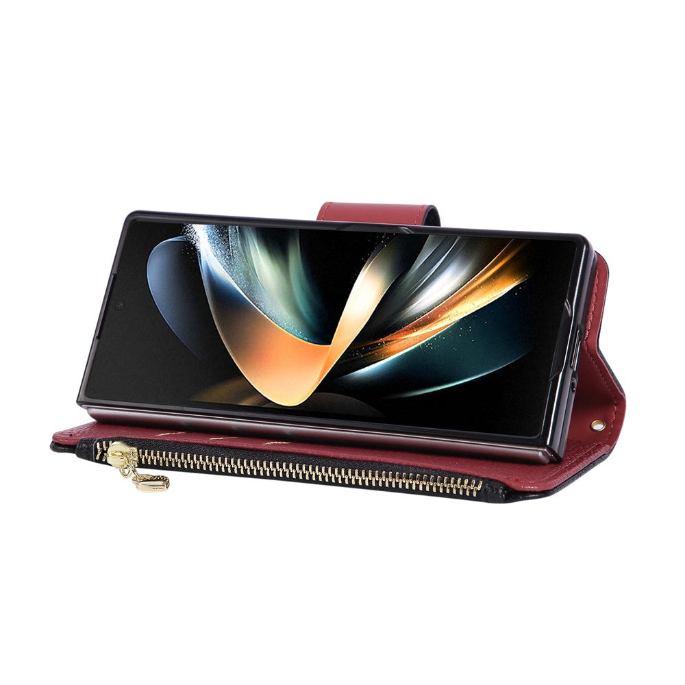 For Samsung Galaxy Z Fold7 5G Case Zipper Wallet Leather Phone Cover with Wrist Strap - Black