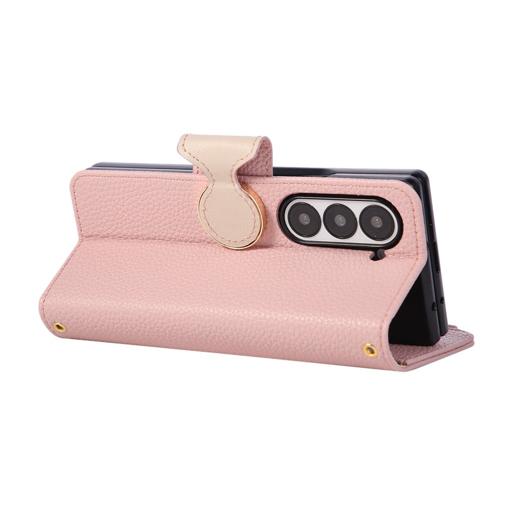 For Samsung Galaxy Z Fold7 5G Case Zipper Wallet Leather Phone Cover with Wrist Strap - Pink