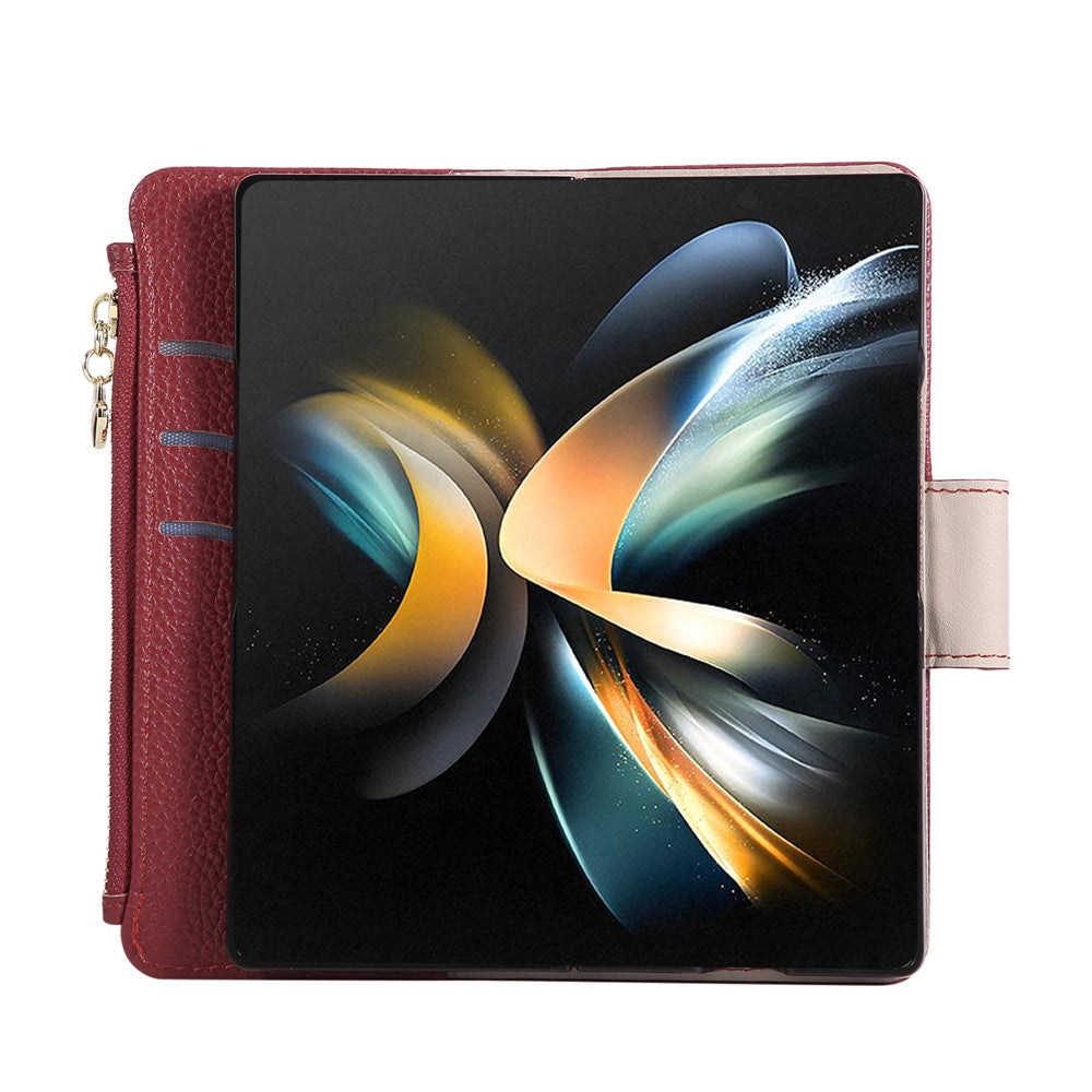 For Samsung Galaxy Z Fold7 5G Case Zipper Wallet Leather Phone Cover with Wrist Strap - Wine Red