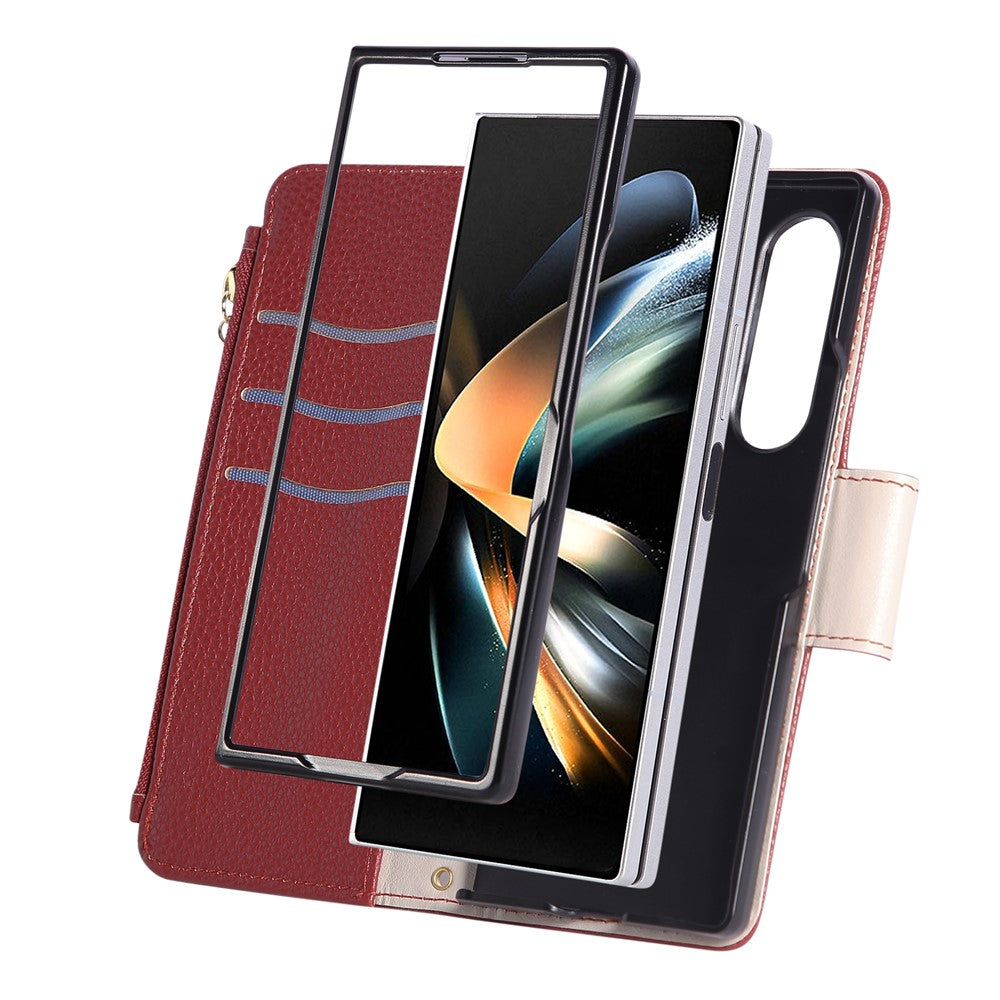 For Samsung Galaxy Z Fold7 5G Case Zipper Wallet Leather Phone Cover with Wrist Strap - Wine Red