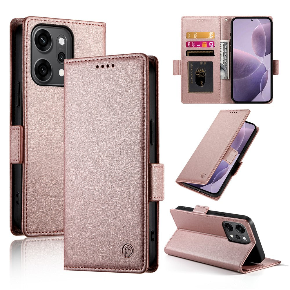 For Oppo Reno14 Pro 5G (Global) Stand Case PU Leather Wallet Phone Cover - Rose Gold