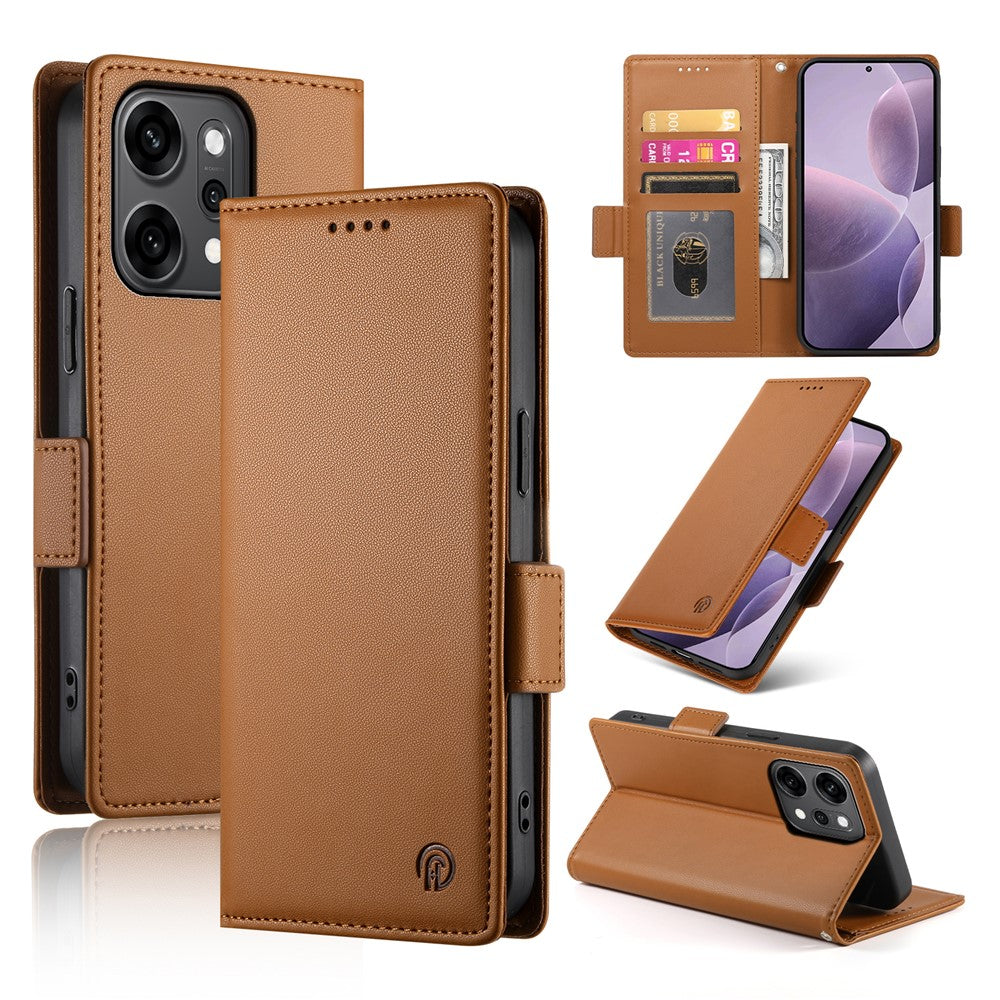 For Oppo Reno14 Pro 5G (Global) Stand Case PU Leather Wallet Phone Cover - Brown