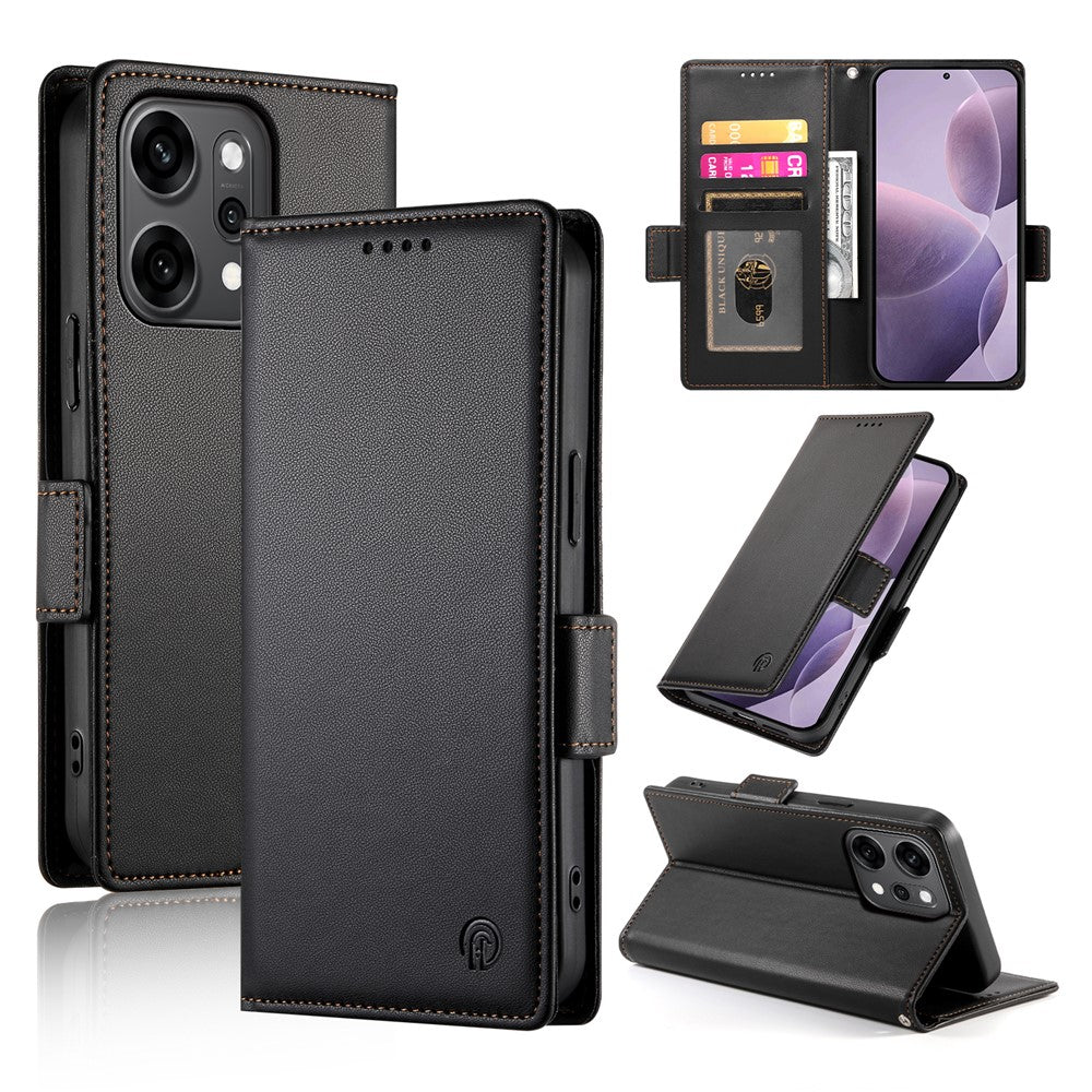 For Oppo Reno14 Pro 5G (Global) Stand Case PU Leather Wallet Phone Cover - Black