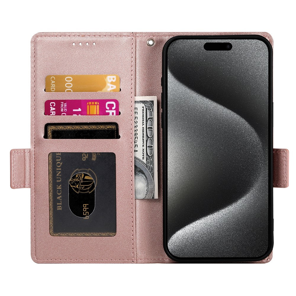 For iPhone 17 Pro Max Stand Case PU Leather Wallet Phone Cover - Rose Gold