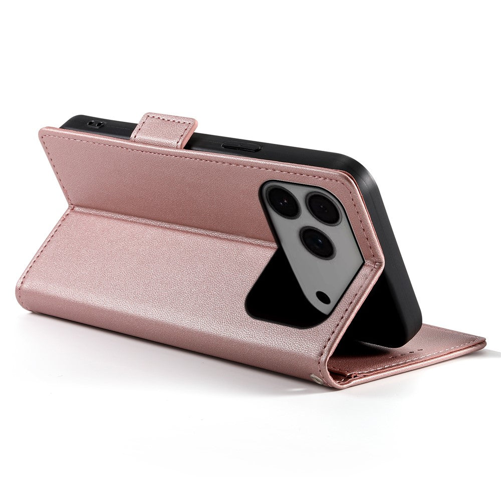 For iPhone 17 Pro Max Stand Case PU Leather Wallet Phone Cover - Rose Gold
