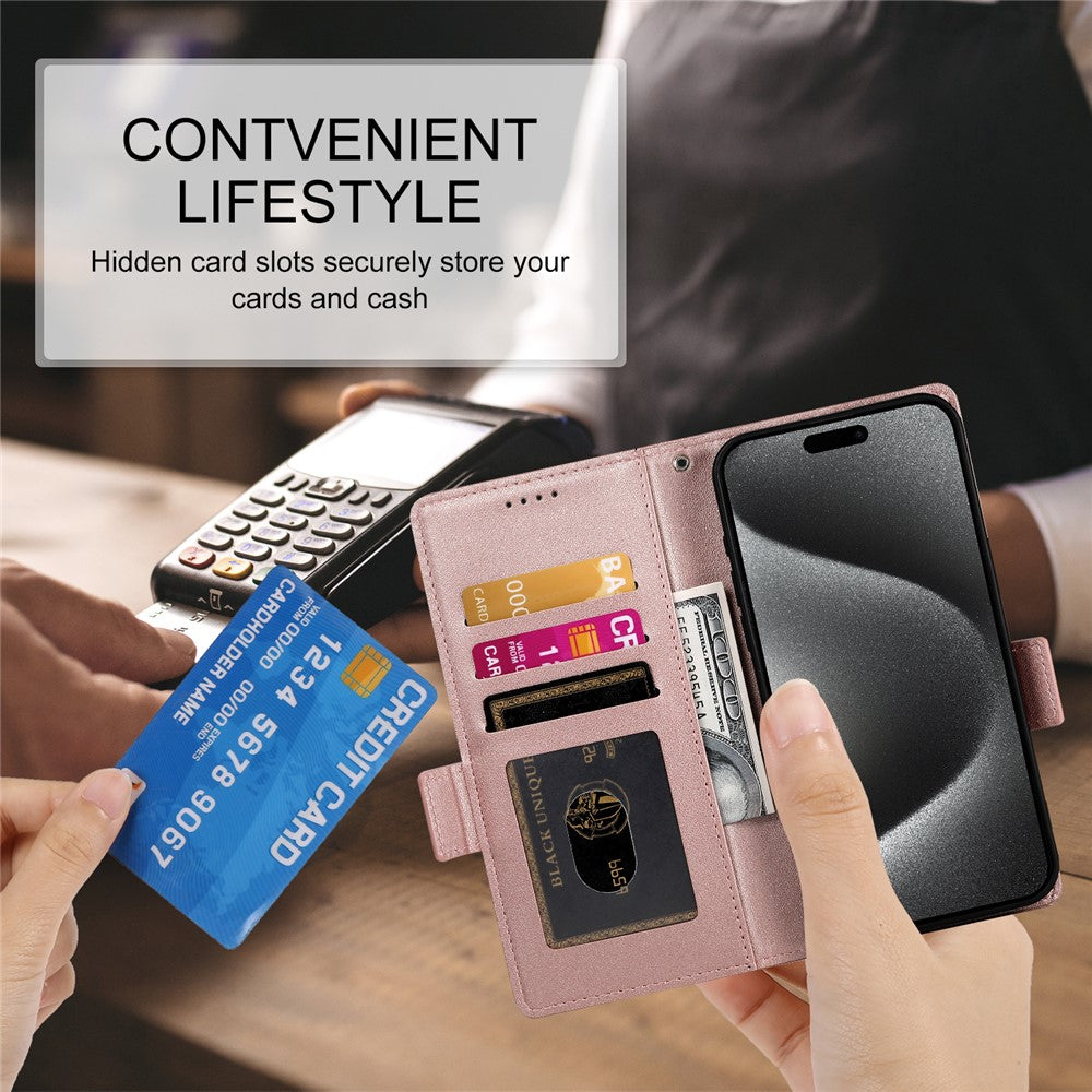 For iPhone 17 Pro Max Stand Case PU Leather Wallet Phone Cover - Rose Gold