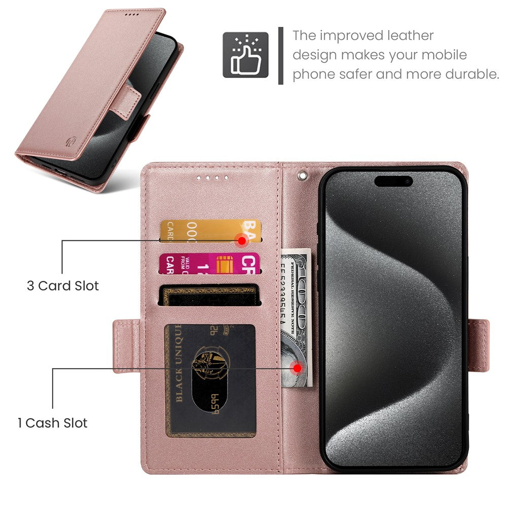 For iPhone 17 Pro Max Stand Case PU Leather Wallet Phone Cover - Rose Gold