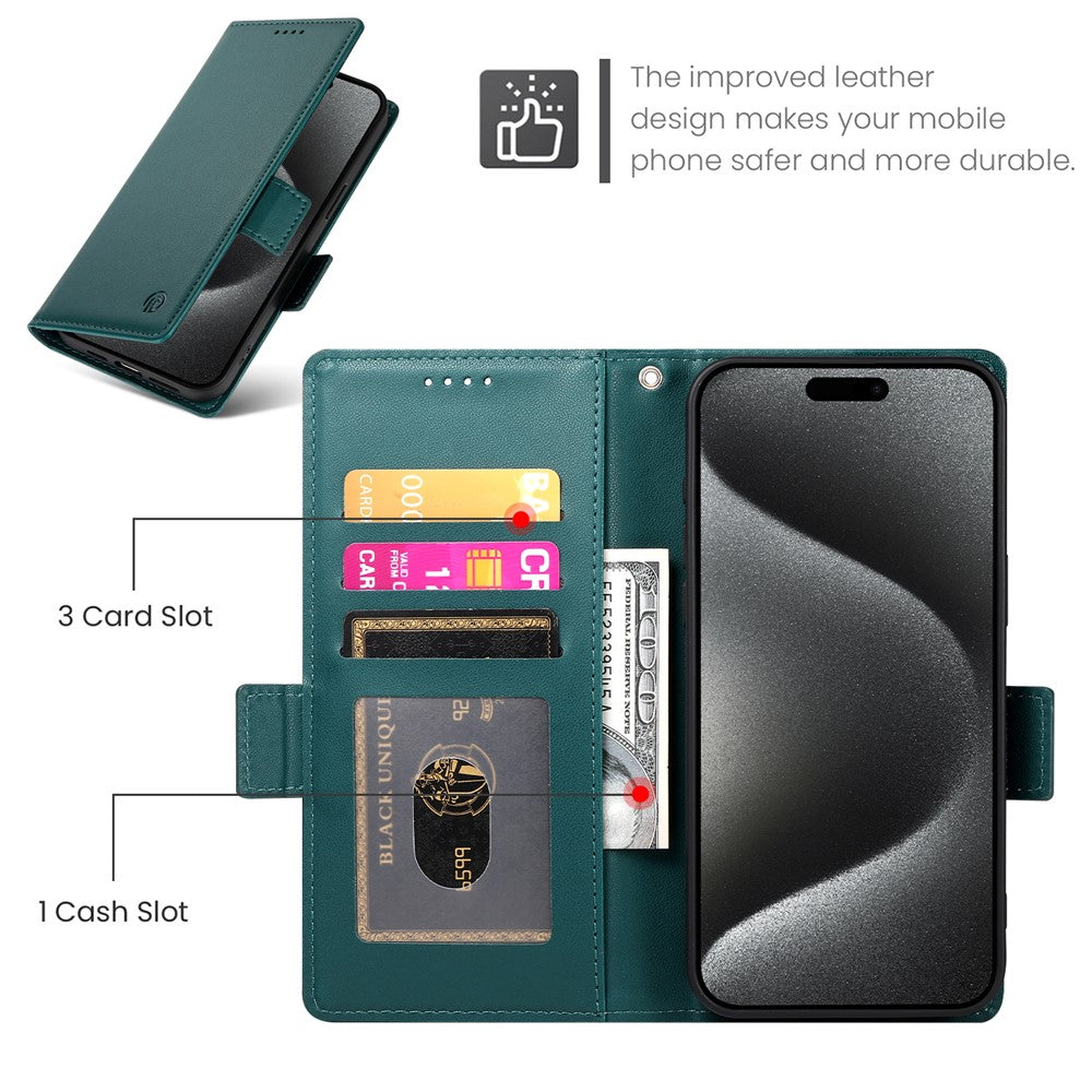 For iPhone 17 Pro Max Stand Case PU Leather Wallet Phone Cover - Blackish Green