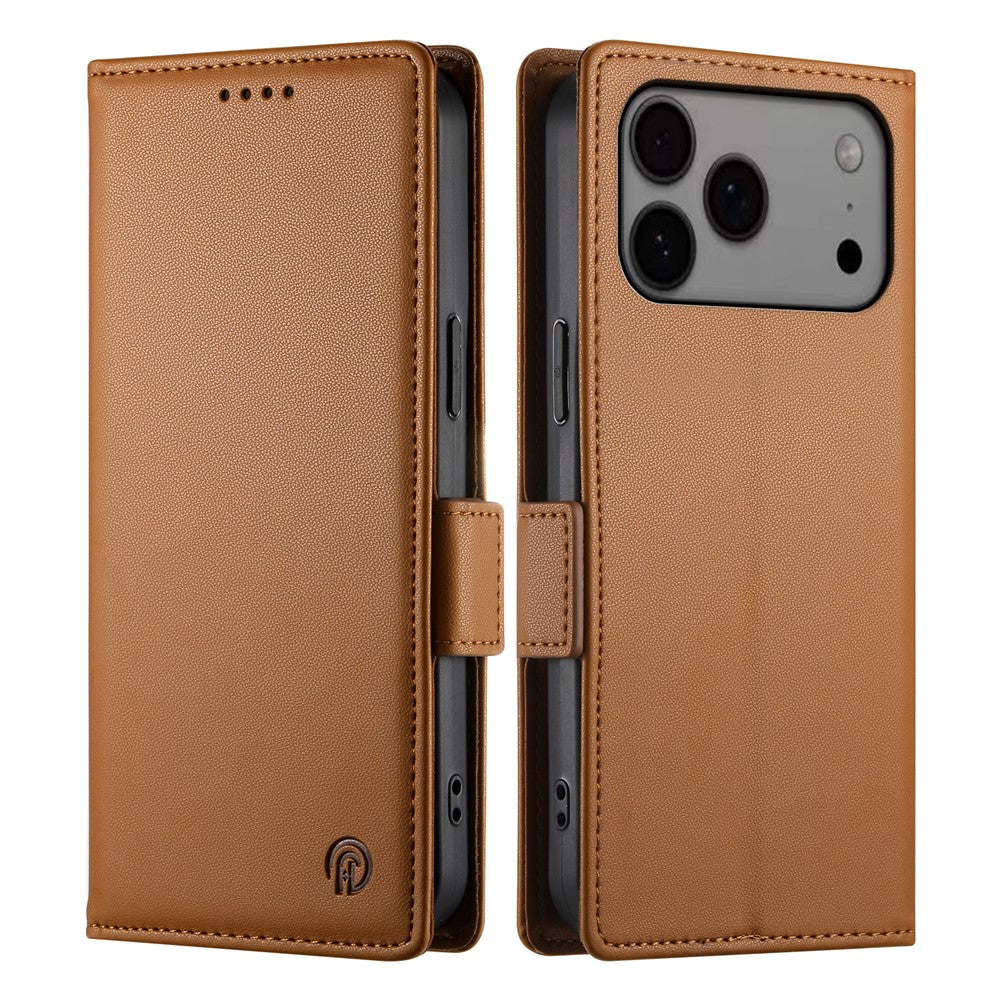 For iPhone 17 Pro Max Stand Case PU Leather Wallet Phone Cover - Brown