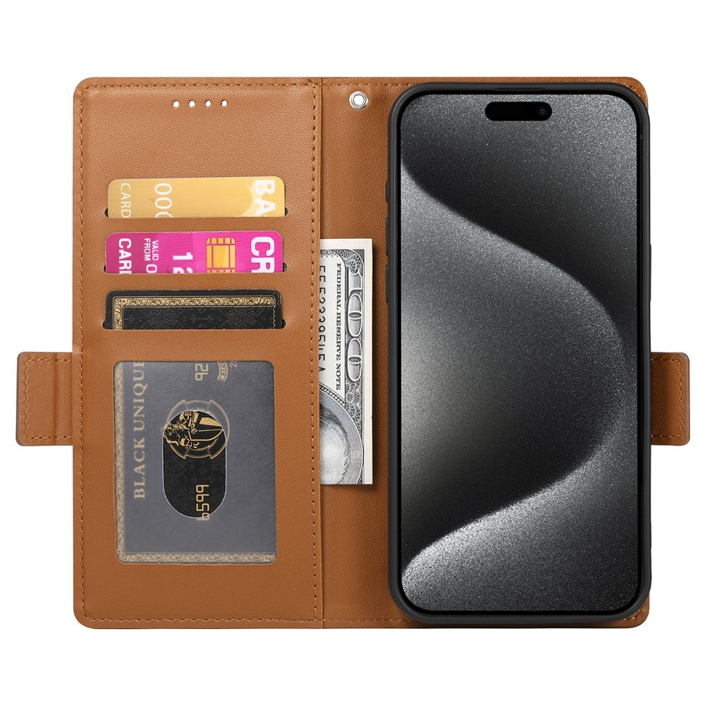 For iPhone 17 Pro Max Stand Case PU Leather Wallet Phone Cover - Brown