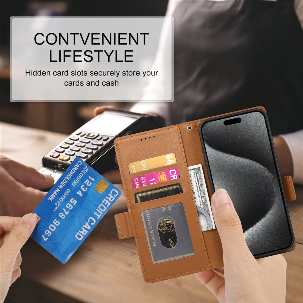 For iPhone 17 Pro Max Stand Case PU Leather Wallet Phone Cover - Brown