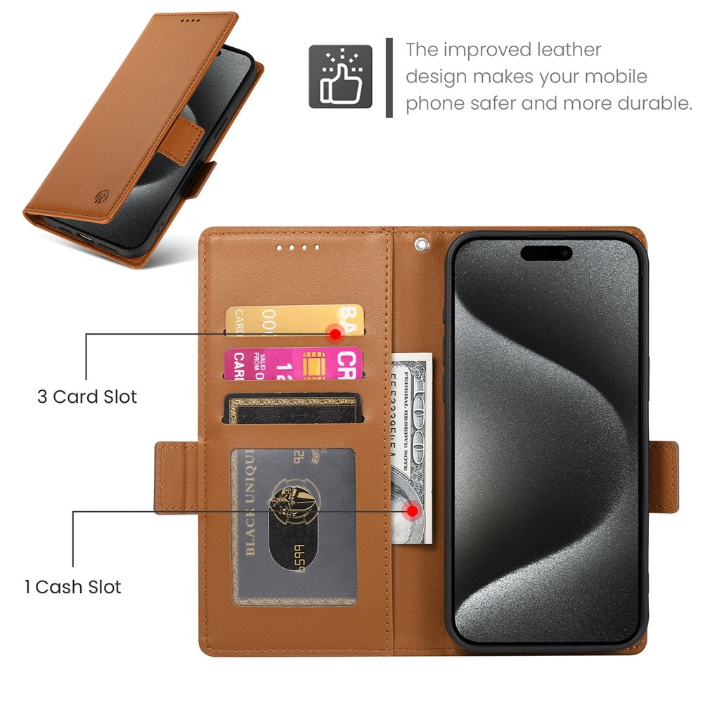 For iPhone 17 Pro Max Stand Case PU Leather Wallet Phone Cover - Brown