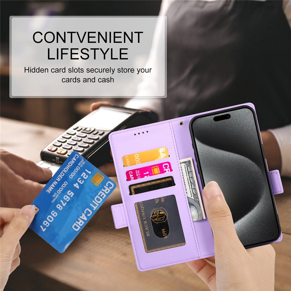 For iPhone 17 Pro Max Stand Case PU Leather Wallet Phone Cover - Purple