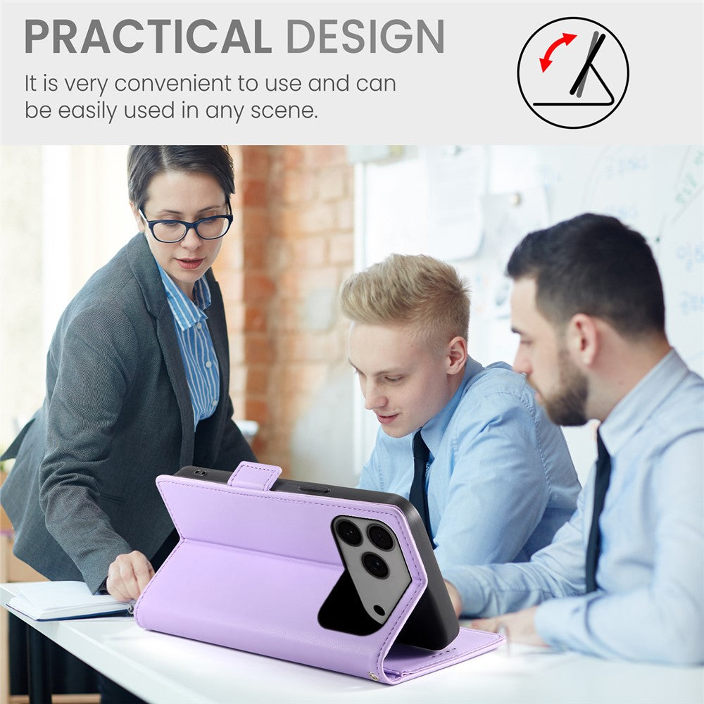 For iPhone 17 Pro Max Stand Case PU Leather Wallet Phone Cover - Purple