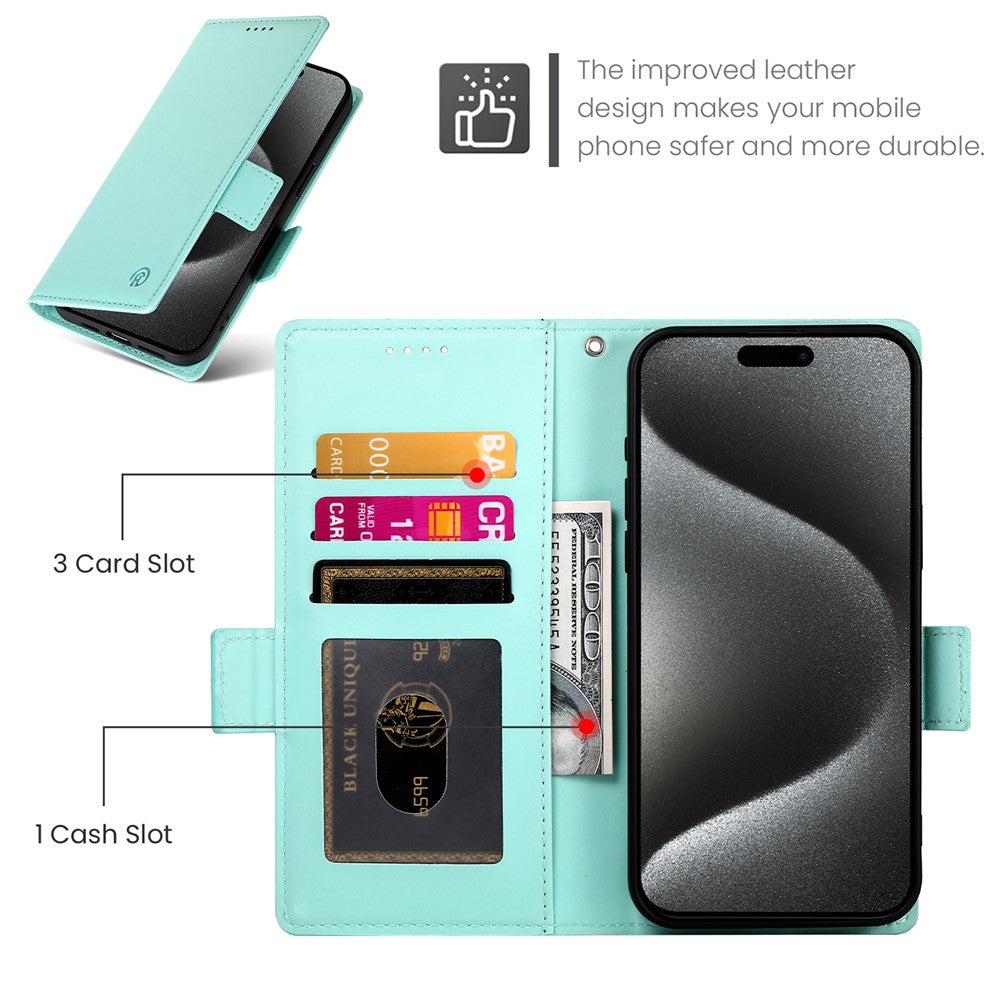 For iPhone 17 Pro Max Stand Case PU Leather Wallet Phone Cover - Mint Green