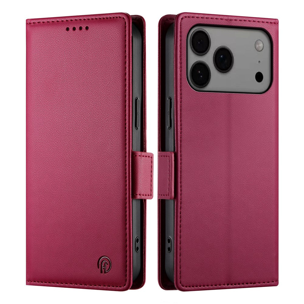 For iPhone 17 Pro Max Stand Case PU Leather Wallet Phone Cover - Wine Red