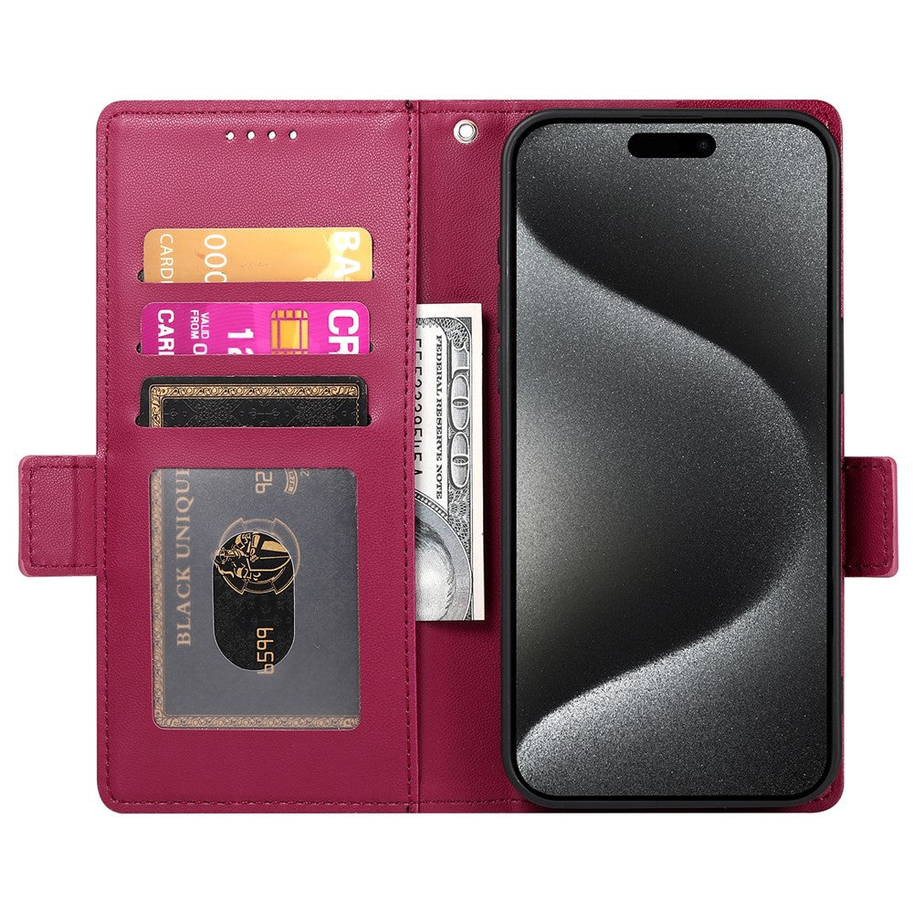 For iPhone 17 Pro Max Stand Case PU Leather Wallet Phone Cover - Wine Red