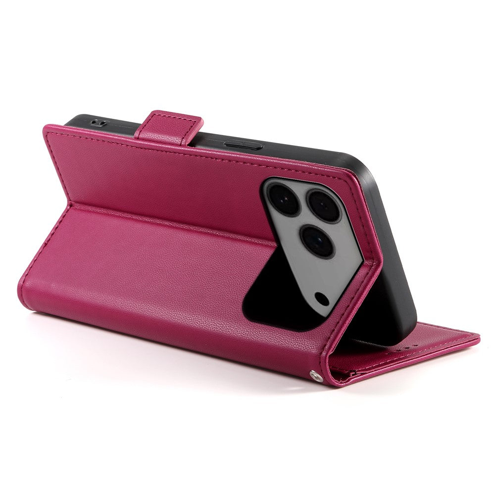 For iPhone 17 Pro Max Stand Case PU Leather Wallet Phone Cover - Wine Red