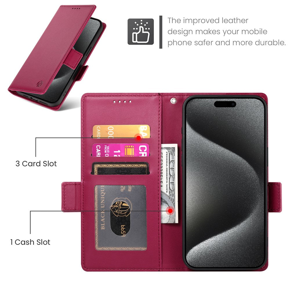 For iPhone 17 Pro Max Stand Case PU Leather Wallet Phone Cover - Wine Red