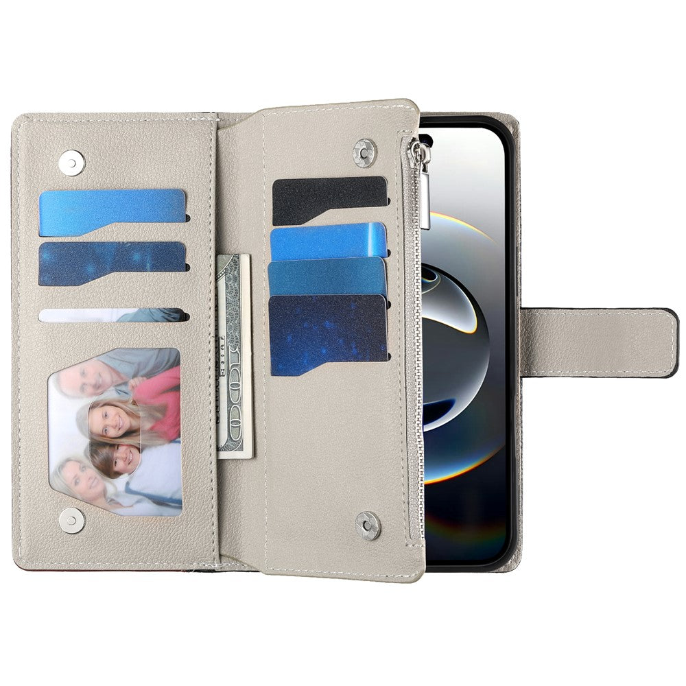 For iPhone 17 Pro Max Case Zipper Wallet Color Splicing Leather Flip Phone Cover with Straps - Black