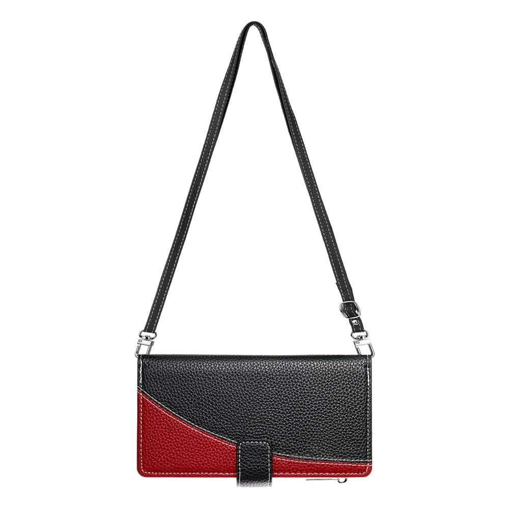 For iPhone 17 Pro Max Case Zipper Wallet Color Splicing Leather Flip Phone Cover with Straps - Black