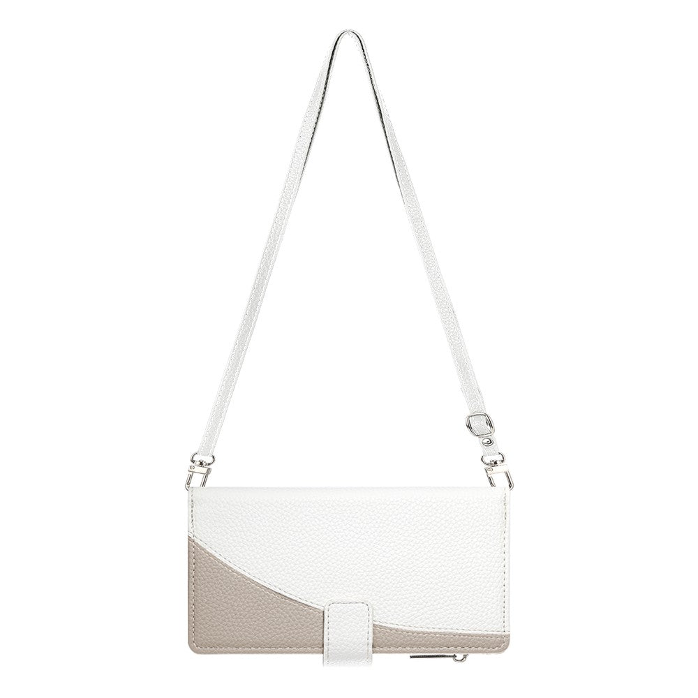 For iPhone 17 Pro Max Case Zipper Wallet Color Splicing Leather Flip Phone Cover with Straps - White