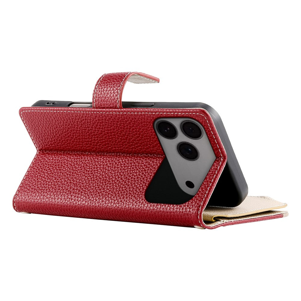 For iPhone 17 Pro Max Case Zipper Wallet Color Splicing Leather Flip Phone Cover with Straps - Red
