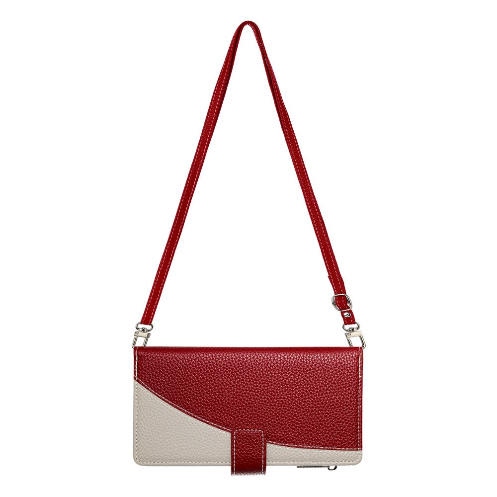 For iPhone 17 Pro Max Case Zipper Wallet Color Splicing Leather Flip Phone Cover with Straps - Red